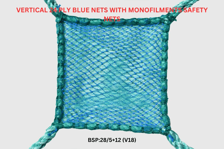 Industrial Vertical Safety Nets Vertical 24 Ply Blue Nets with Monofilments Safety Nets